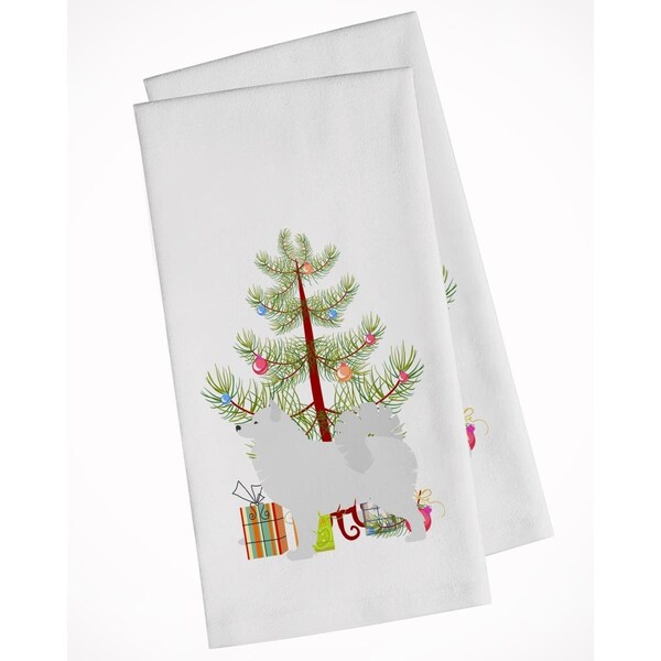 Carolines Treasures Samoyed Merry Christmas Tree White Kitchen Towel, 2PK - BB2977WTKT