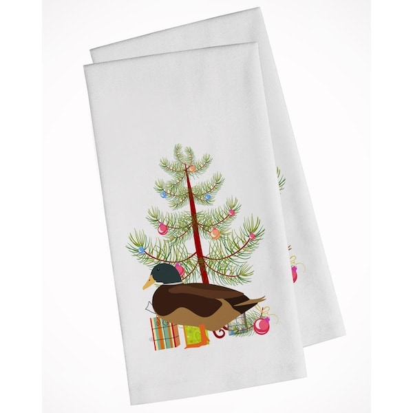 Carolines Treasures Silver Bantam Duck Christmas White Kitchen Towel, 2PK - BB9234WTKT