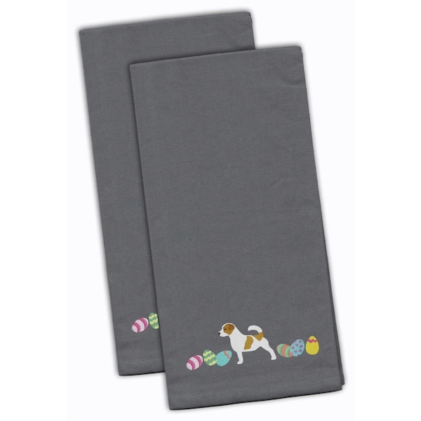 Carolines Treasures Jack Russell Terrier Easter Gray Embroidered Kitchen Towel, 2PK - CK1657GYTWE
