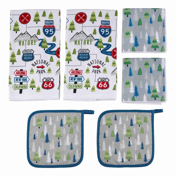 Lippert 2022107828 6 Piece Road Sign Kitchen Towel & Potholder Set - M6V_2022107828
