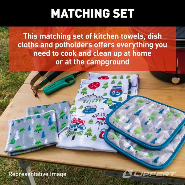 Lippert 2022107828 6 Piece Road Sign Kitchen Towel & Potholder Set - M6V_2022107828