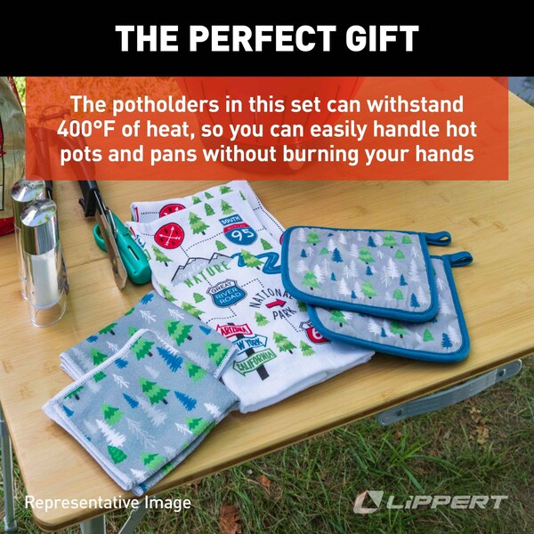 Lippert 2022107828 6 Piece Road Sign Kitchen Towel & Potholder Set - M6V_2022107828