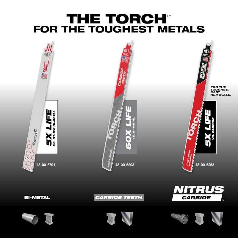 Milwaukee 12 pulgadas 8 TPI TORCH Nitrus Carbide Teeth Hoja de sierra alternativa para corte de metal SAWZALL - 48-00-5263