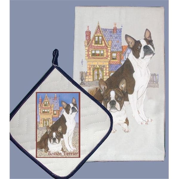 Bakebetter Dish Towel and Pot Holder Set - Boston Terrier - BA115075