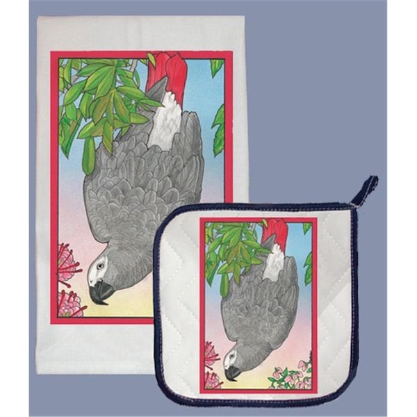 Pipsqueak Productions African Grey Dish Towel And Pot Holder Set - DP873