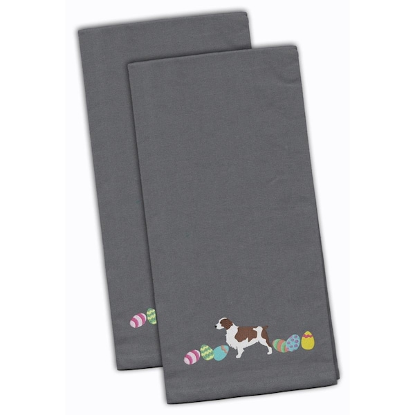 Carolines Treasures Welsh Springer Spaniel Easter Gray Embroidered Kitchen Towel, 2PK - CK1692GYTWE