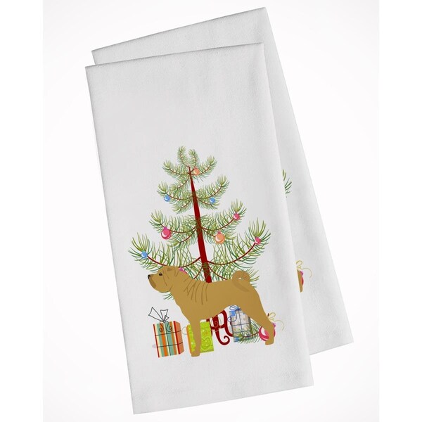 Carolines Treasures Shar Pei Merry Christmas Tree White Kitchen Towel, 2PK - BB2970WTKT