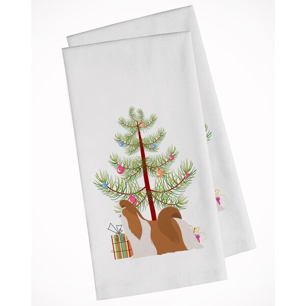 Carolines Treasures Shih Tzu Merry Christmas Tree White Kitchen Towel, 2PK - BB2964WTKT