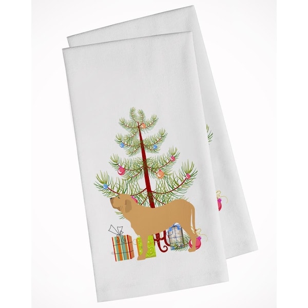 Carolines Treasures Fila Brasileiro Merry Christmas Tree White Kitchen Towel, 2PK - BB2997WTKT
