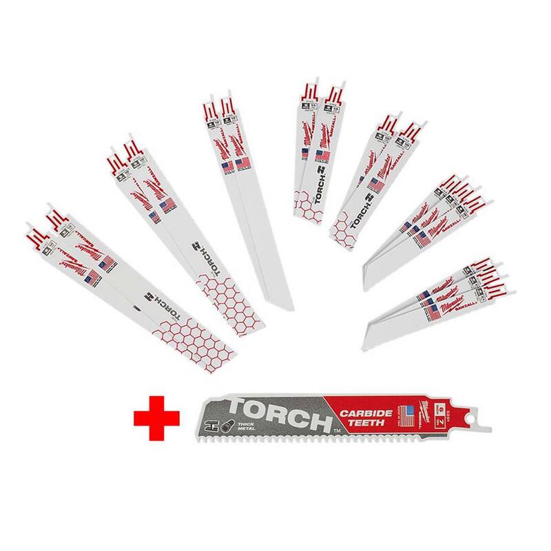 Set de hojas de sierra alternativa Milwaukee SAWZALL para corte de metal bi-metal (16 piezas) con hoja de carburo TORCH de 6 pulgadas - 49-22-1216-48-00-5201