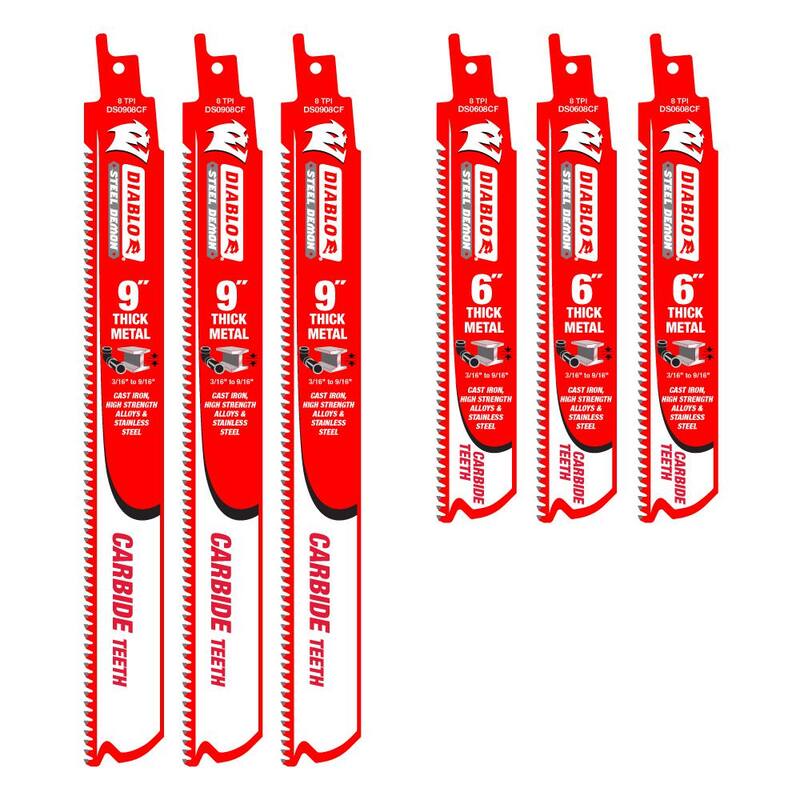 DIABLO 6 in. y 9 in. 8 TPI Steel Demon Carbide Recip Blades para metal grueso (de 3/16 a 9/16 pulgadas) - Cortadora (paquete de 6) - DS06080908CF6