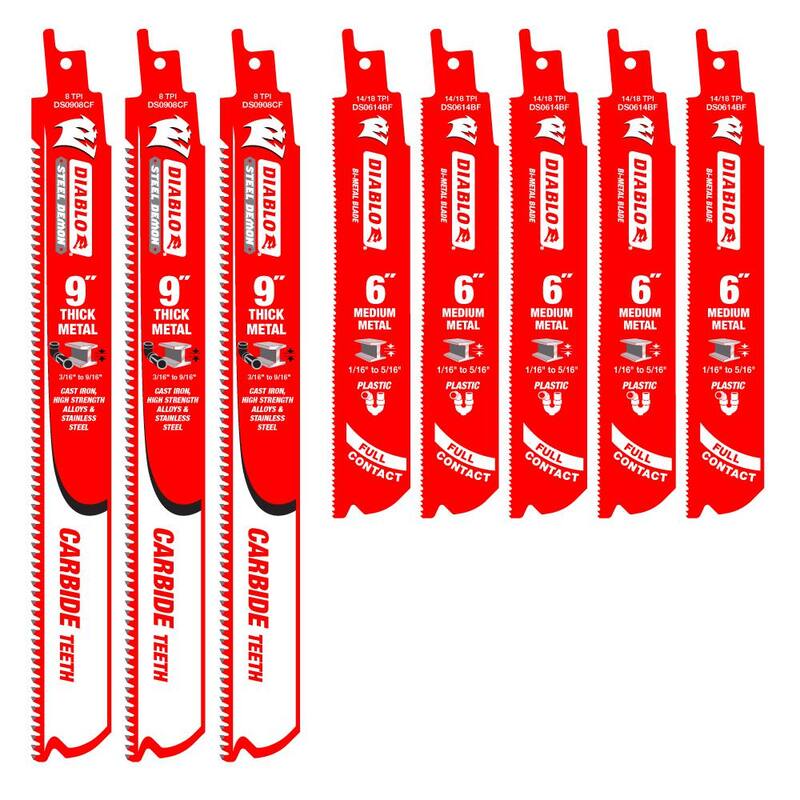 DIABLO 9 pulgadas 8 TPI 6 pulgadas 14/18 TPI Hojas de sierra alternativa de carburo Steel Demon Bi-Metal para corte de metal mediano y grueso (paquete de 8) - DS0614BF5908CF3