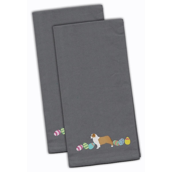 Carolines Treasures Australian Shepherd Easter Gray Embroidered Kitchen Towel - CK1601GYTWE