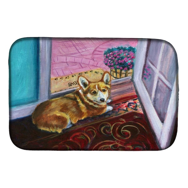 Carolines Treasures Corgi Watching From the Door Dish Drying Mat - 7410DDM