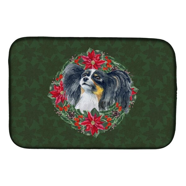 Carolines Treasures Papillon Poinsetta Wreath Dish Drying Mat - CK1523DDM