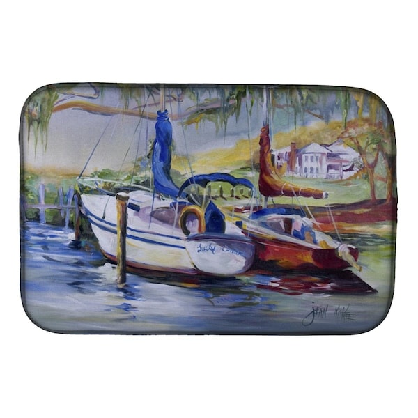 Carolines Treasures Lucky Dream Sailboat Dish Drying Mat - JMK1053DDM