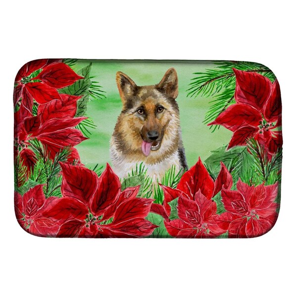 Carolines Treasures German Shepherd Poinsettas Dish Drying Mat - CK1302DDM