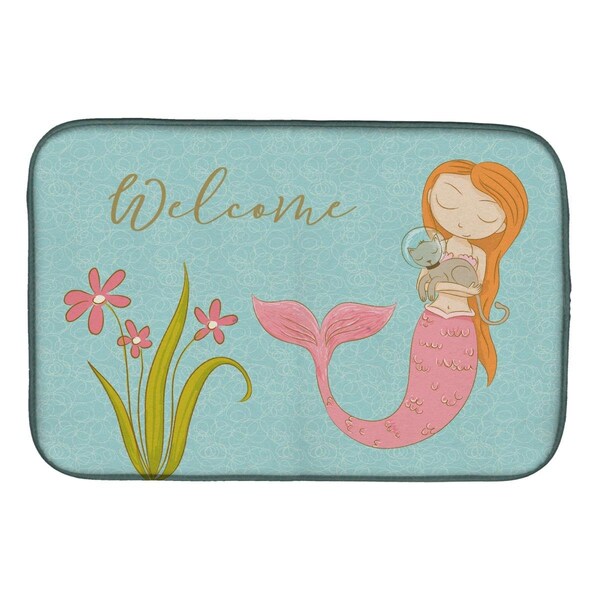 Carolines Treasures Mermaid With Cat Welcome Dish Drying Mat - BB8548DDM