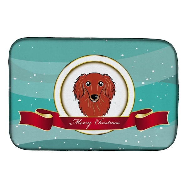 Carolines Treasures Longhair Red Dachshund Merry Christmas Dish Drying Mat - BB1524DDM