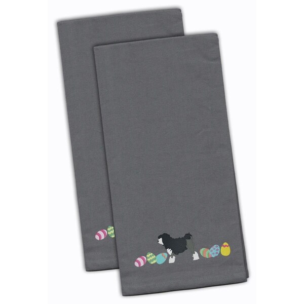 Carolines Treasures Lowchen Easter Gray Embroidered Kitchen Towel - CK1662GYTWE