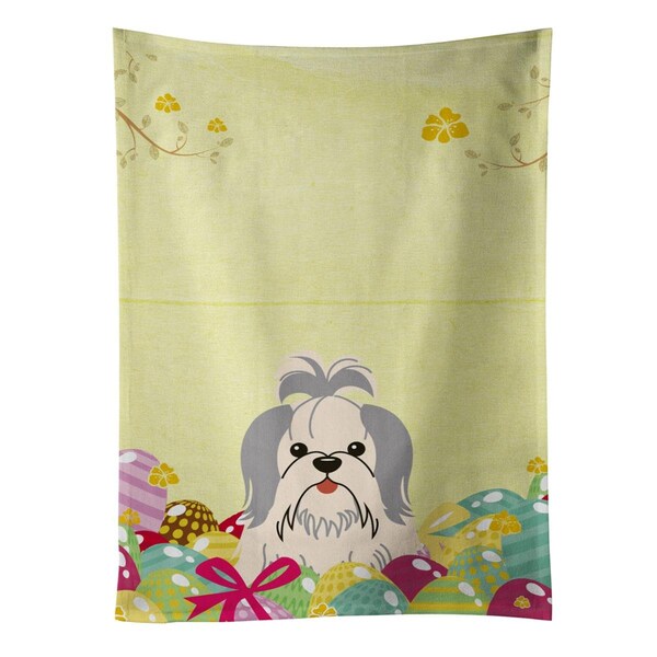 Carolines Treasures Easter Eggs Shih Tzu Silver & White Kitchen Towel - BB6085KTWL