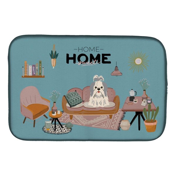 Carolines Treasures 14 x 21 in. Silver White Shih Tzu Sweet Home Dish Drying Mat - CK7930DDM