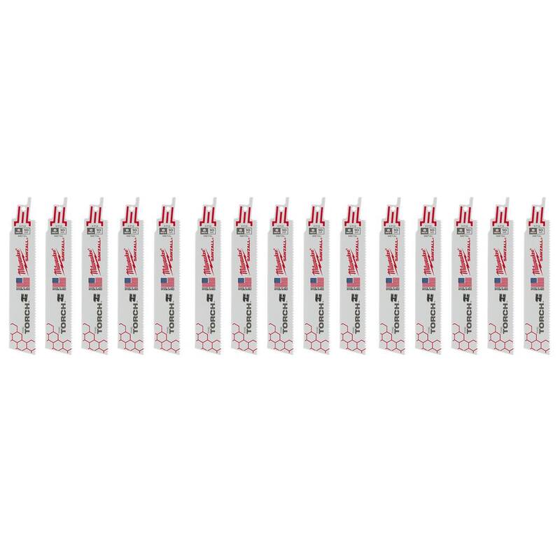 Cuchillas de sierra alternativa Milwaukee de 6 pulgadas, 10 TPI TORCH BiMetal para corte de metal grueso (paquete de 15) - 48-00-5712S-48-00-5712S-48-00-5712S