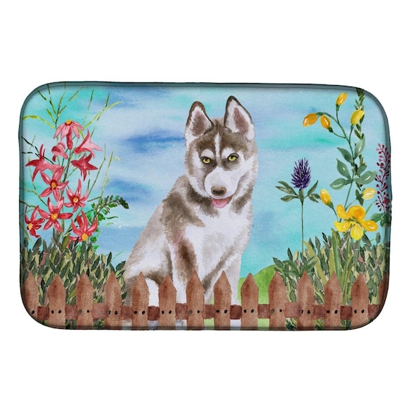 Carolines Treasures Siberian Husky Grey Spring Dish Drying Mat - CK1258DDM