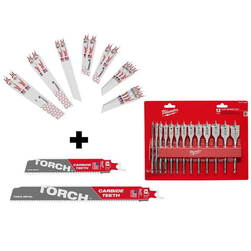 Juego de hojas de sierra alternativa para corte de metal Milwaukee SAWZALL BiMetal con juego de brocas de madera de alta velocidad (31 piezas) - 49-22-1216Y-48-27-1520