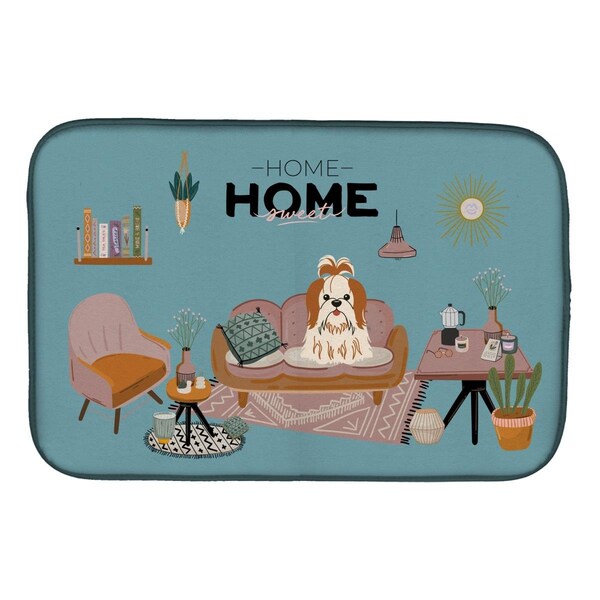 Carolines Treasures 14 x 21 in. Red White Shih Tzu Sweet Home Dish Drying Mat - CK7932DDM