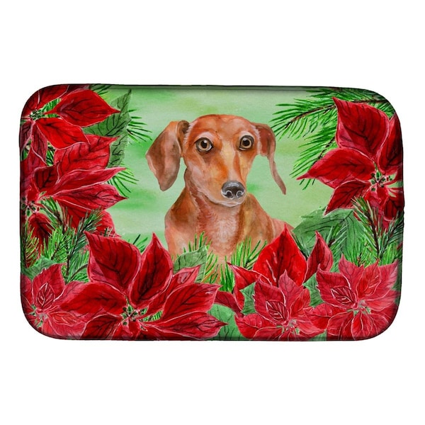 Carolines Treasures Red Dachshund Poinsettas Dish Drying Mat - CK1355DDM