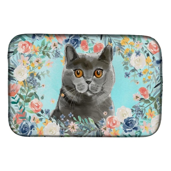 Carolines Treasures British Shorthair Spring Flowers Dish Drying Mat - CK3392DDM