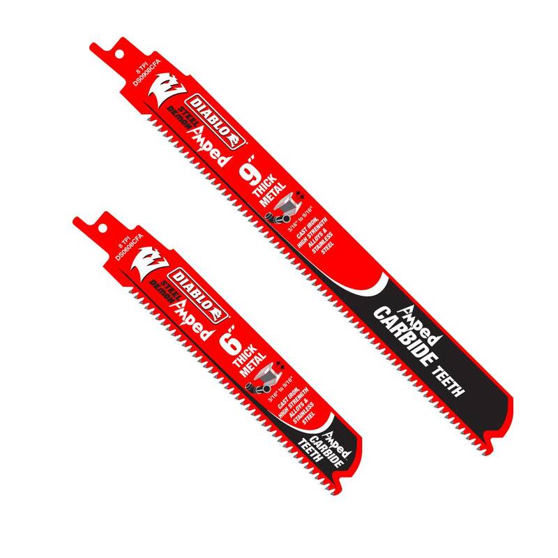 DIABLO 6 pulg. y 9 pulg. 8 TPI Steel Demon AMPED Carbide Hojas de sierra recíproca para corte de metal grueso (paquete de 2) - DS06080908CFA2