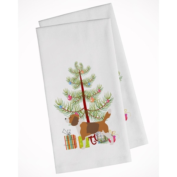 Carolines Treasures Beagle Merry Christmas Tree White Kitchen Towel, 2PK - BB2928WTKT
