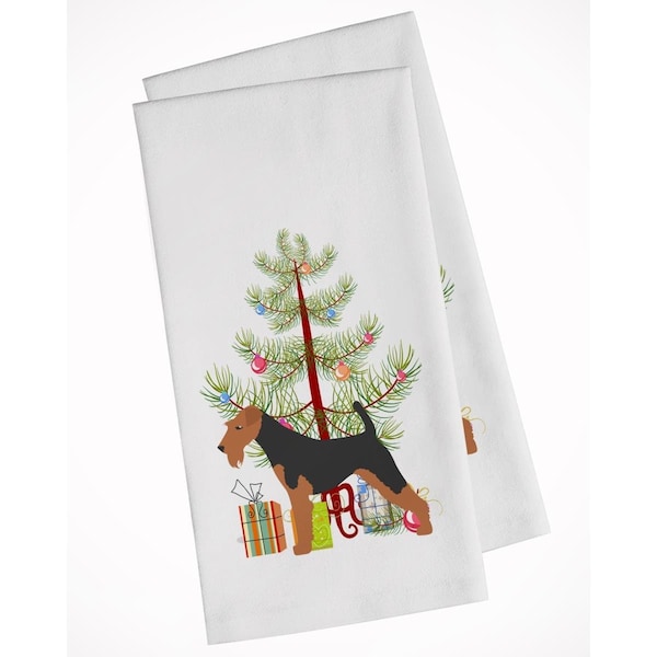 Carolines Treasures Welsh Terrier Merry Christmas Tree White Kitchen Towel, 2PK - BB2903WTKT