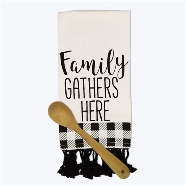 Desorden Black & White Plaid Kitchen Towel with Wood Spoon Set - DE4260789