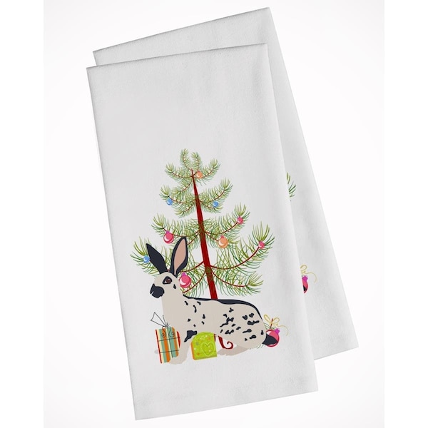 Carolines Treasures English Spot Rabbit Christmas White Kitchen Towel, 2PK - BB9328WTKT
