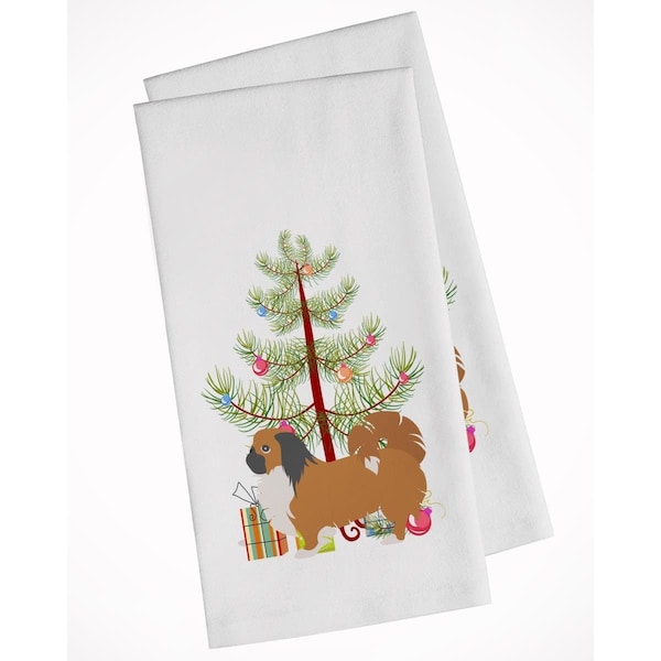 Carolines Treasures Pekingese Merry Christmas Tree White Kitchen Towel, 2PK - BB2956WTKT