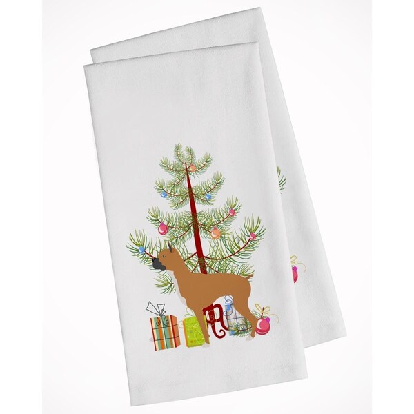 Carolines Treasures Boxer Merry Christmas Tree White Kitchen Towel, 2PK - BB2971WTKT