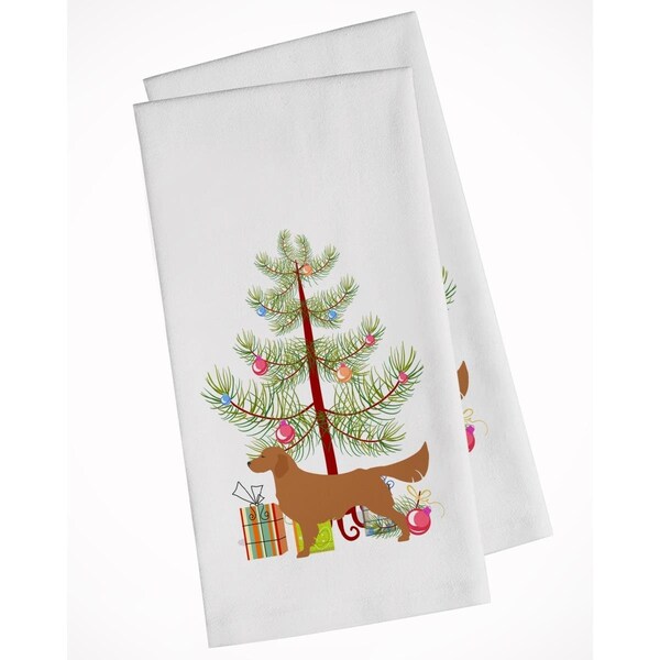 Carolines Treasures Golden Retriever Merry Christmas Tree White Kitchen Towel, 2PK - BB2922WTKT