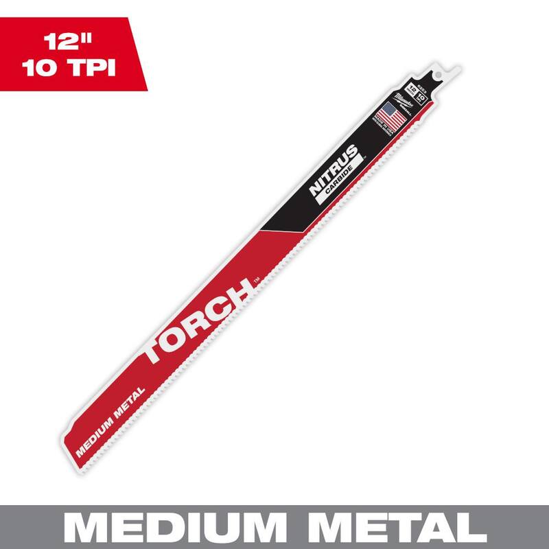 Milwaukee 12 pulgadas 10 TPI TORCH Nitrus Carbide Teeth Hoja para sierra reciproca de corte mediano para metal - 48-00-6253