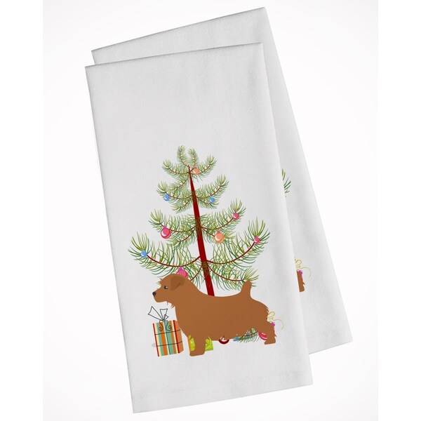 Carolines Treasures Norfolk Terrier Merry Christmas Tree White Kitchen Towel, 2PK - BB2927WTKT