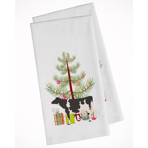 Carolines Treasures Holstein Cow Christmas White Kitchen Towel, 2PK - BB9189WTKT