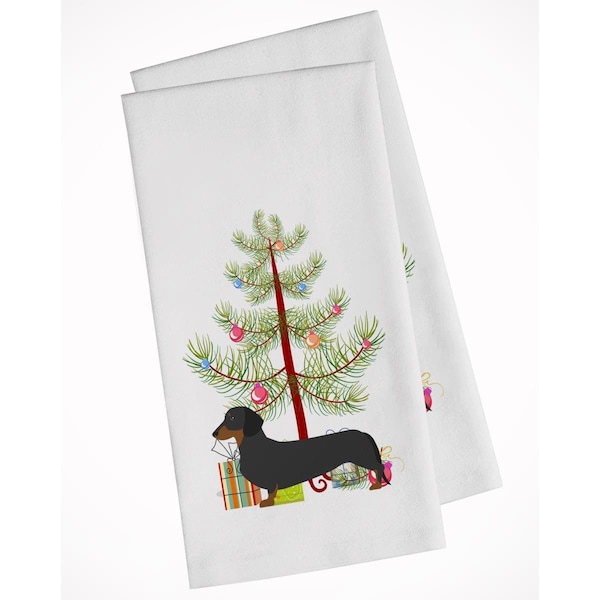 Carolines Treasures Dachshund Merry Christmas Tree White Kitchen Towel, 2PK - BB2900WTKT