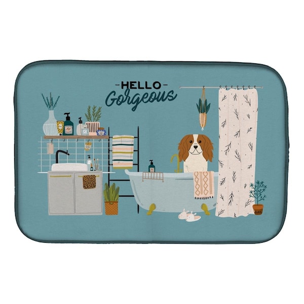 Carolines Treasures 14 x 21 in. Cavalier Spaniel in Bathtub Dish Drying Mat - CK7480DDM