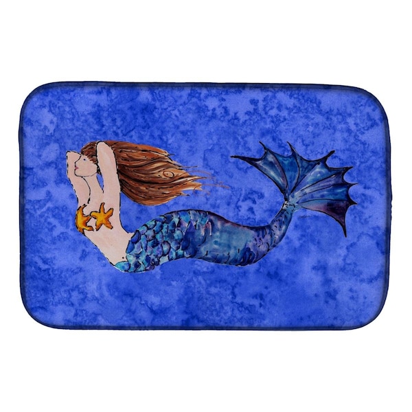 Carolines Treasures Brunette Mermaid on Blue Dish Drying Mat - 8725DDM