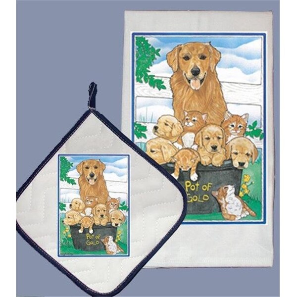 Pipsqueak Productions Pipsqueak Productions DP815 Golden Retriever Dish Towel And Pot Holder Set - DP815