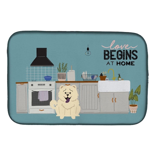 Carolines Treasures 14 x 21 in. White Chow Chow Kitchen Scene Dish Drying Mat - CK7844DDM