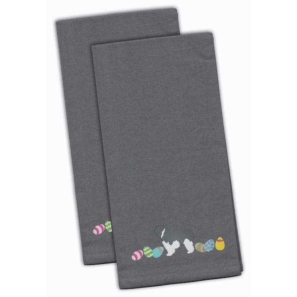 Carolines Treasures Polish Lowland Sheepdog Easter Gray Embroidered Kitchen Towel, 2PK - CK1669GYTWE