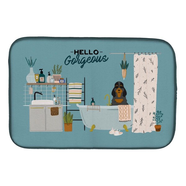 Carolines Treasures Black Tan Cocker Spaniel in Bathtub Dish Drying Mat - CK7515DDM